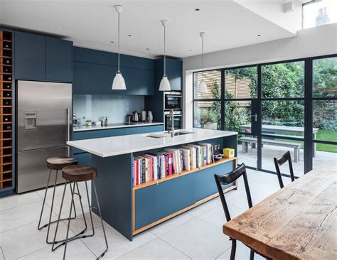 modern blue kitchen cabinets